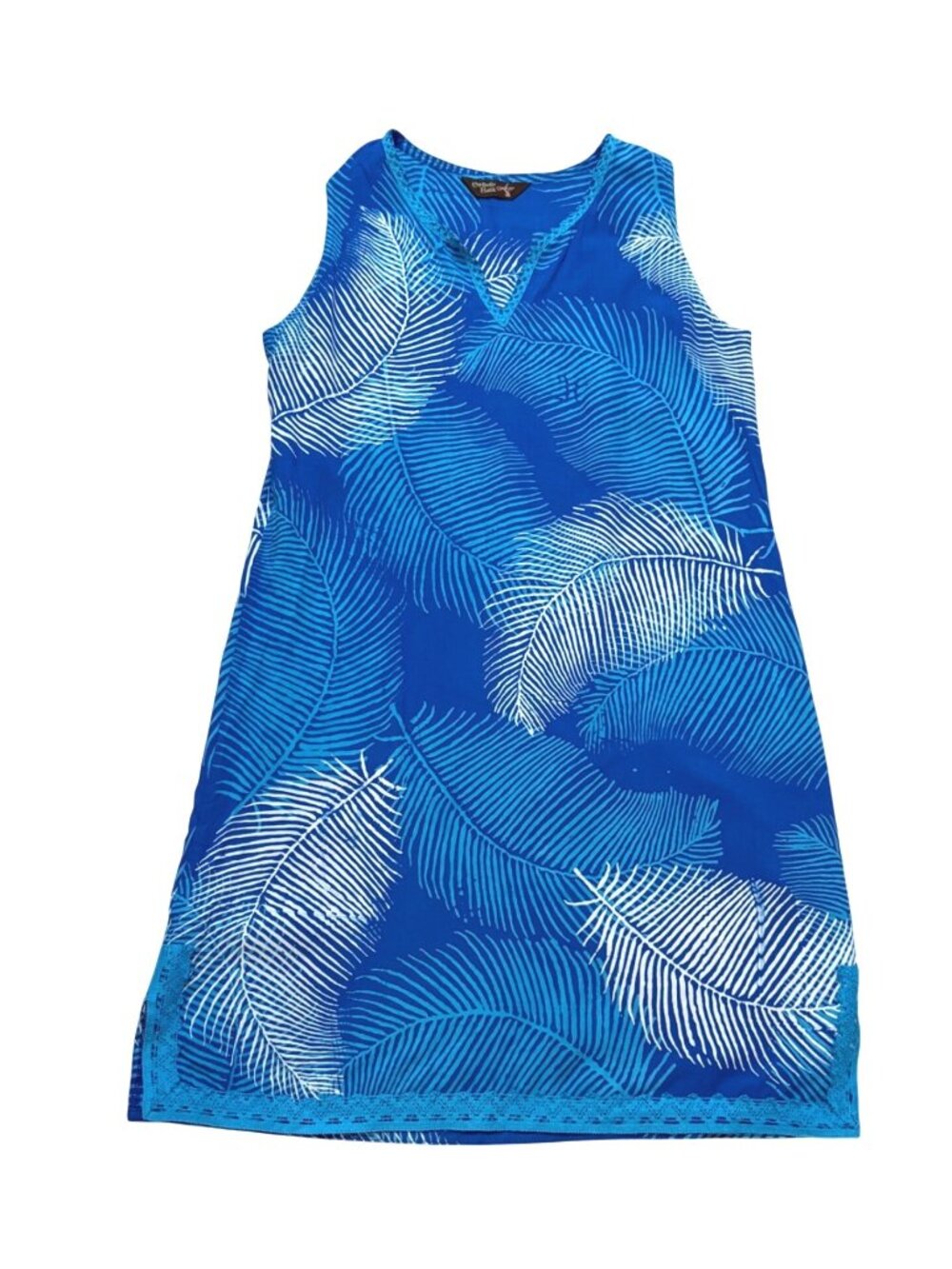 Caribelle Batik Women's Shift Dress Tropical Beach Summer Chic Blue Crochet Trim